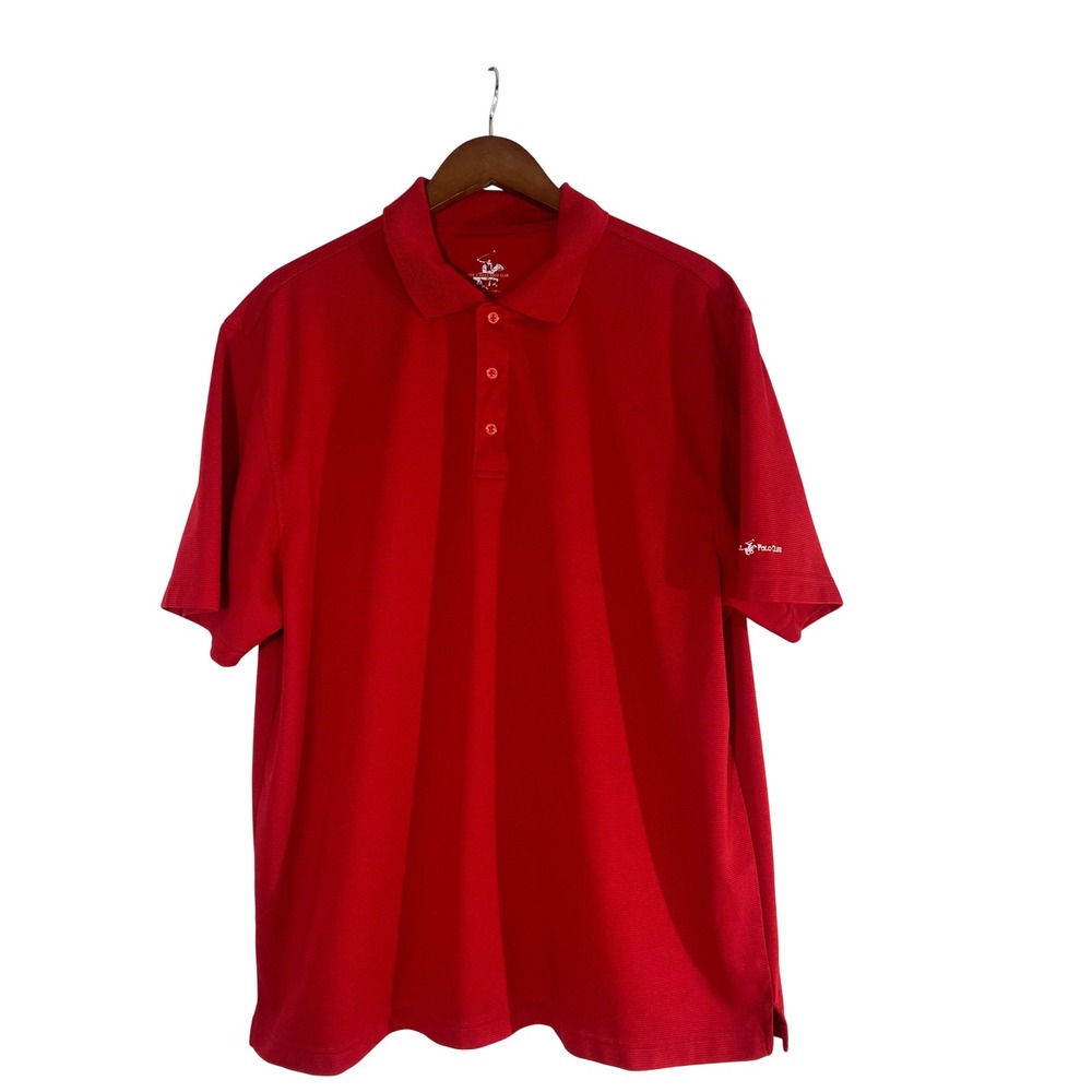 Beverly Hills Polo Club Polo Shirt Mens XL Red Excellent Short Sleeve Textured